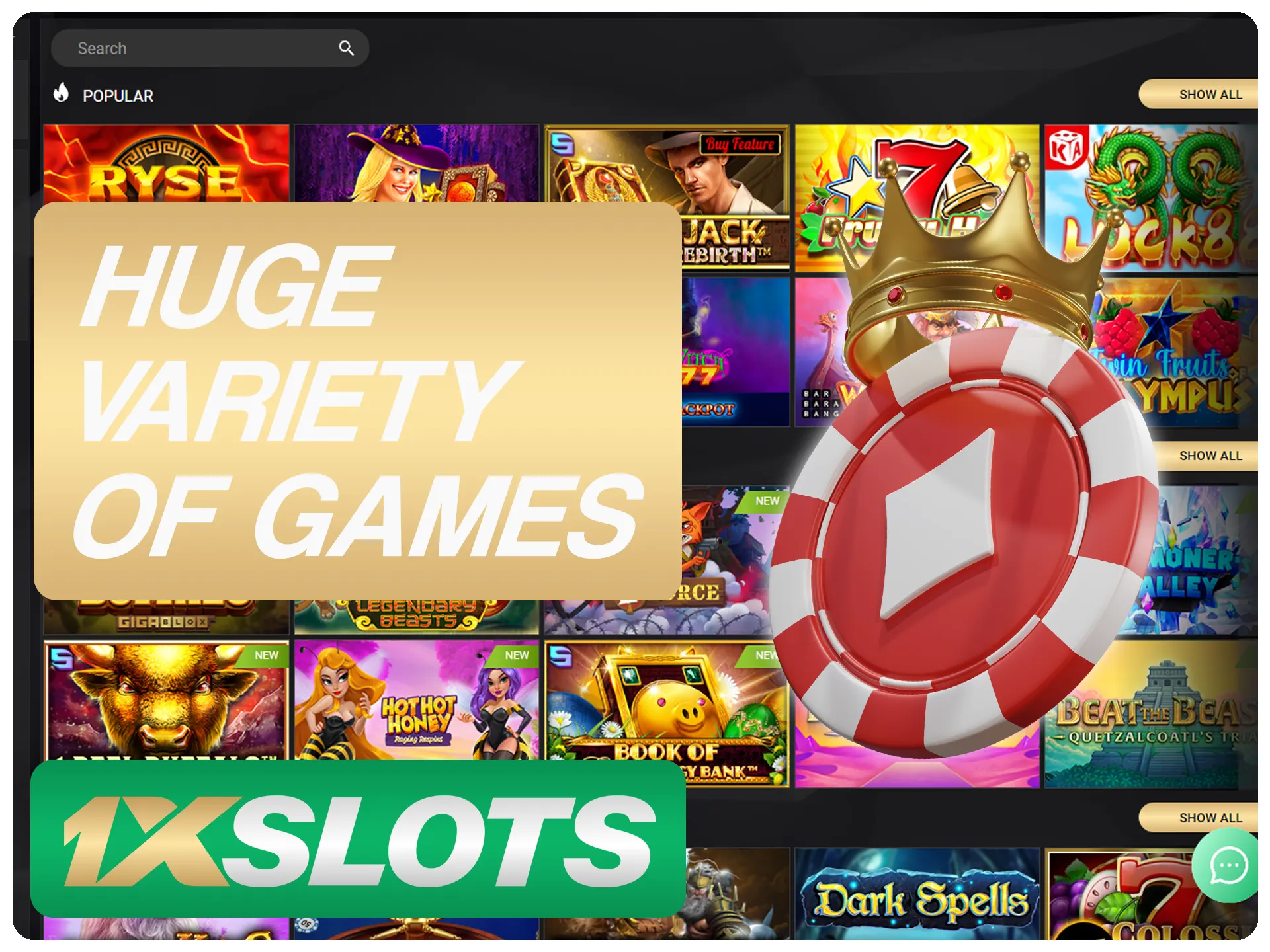 Busque sus juegos favoritos en 1xSlots.