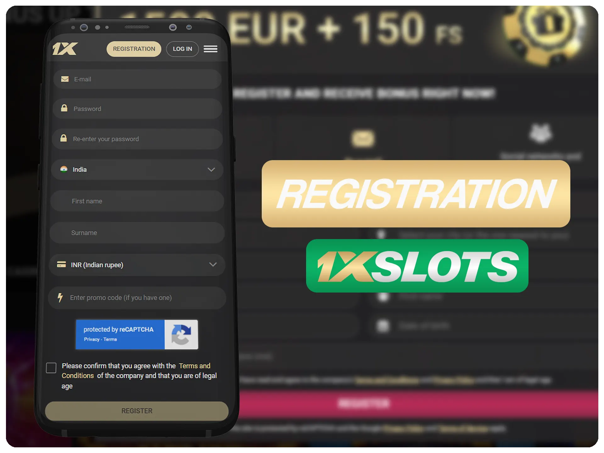 Registre una nueva cuenta 1xSlots en la página de registro.